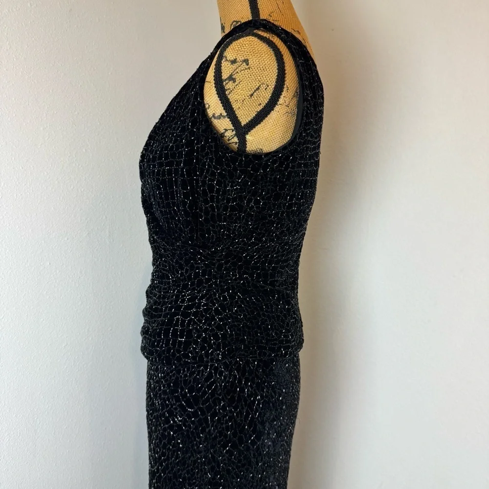 SILK Carmen Marc Valvo Signature Black Sequin skirt set vintage 8